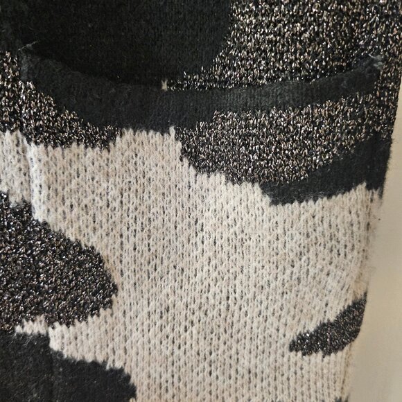 New With Tags Nine West Black Cream And Metallic Gray Camo Long Cardigan Size Me - Picture 10 of 11